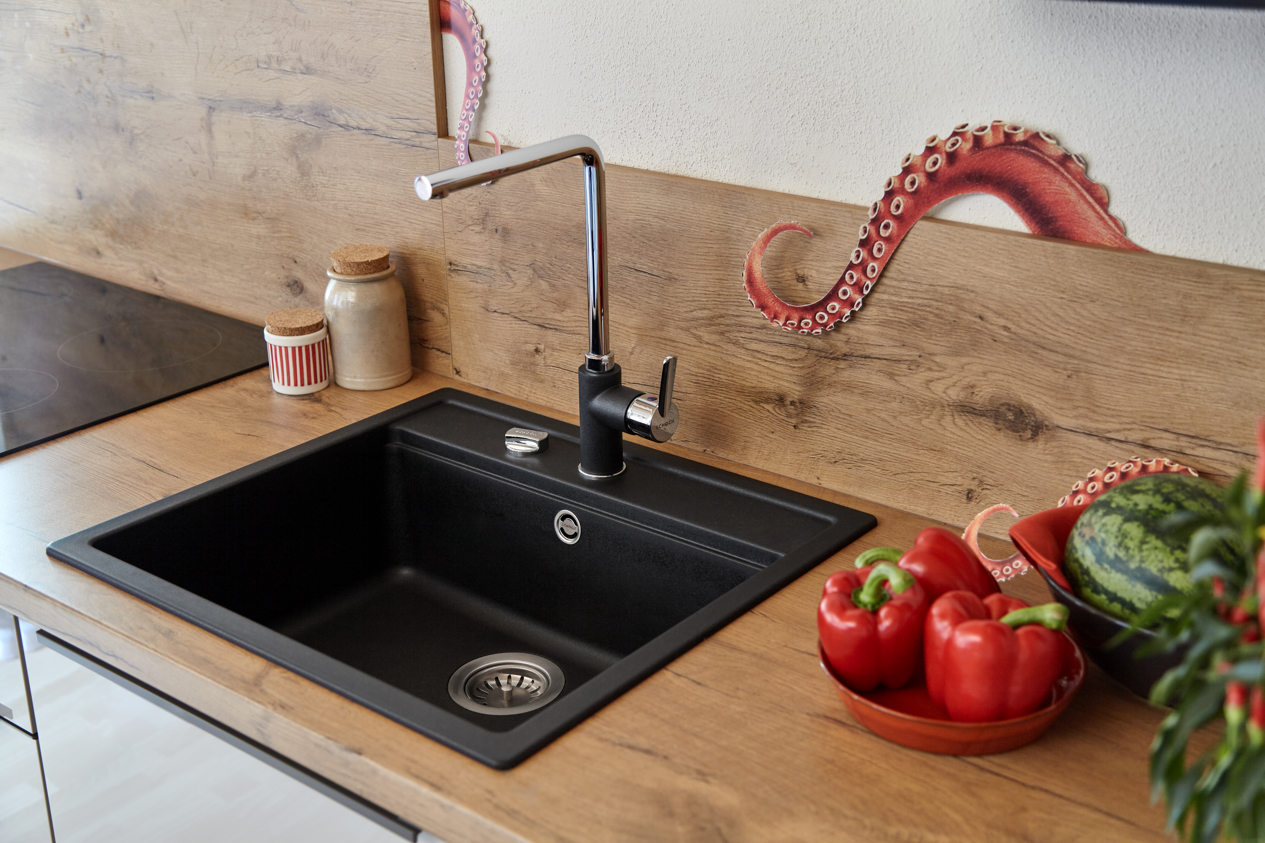 Victory Granitspüle S570 schwarz mit Excentergarnitur
